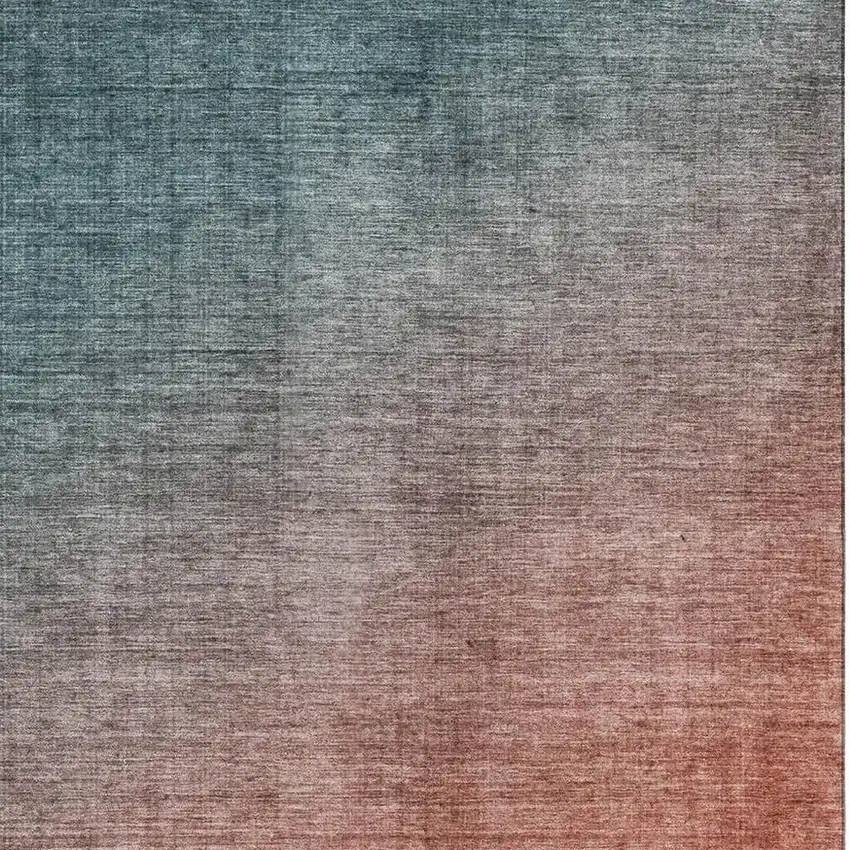 Teal And Rust Ombre Washable Area Rug With UV Protection Photo 3
