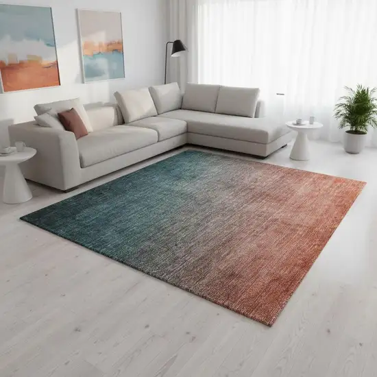 Teal And Rust Ombre Washable Area Rug With UV Protection Photo 2