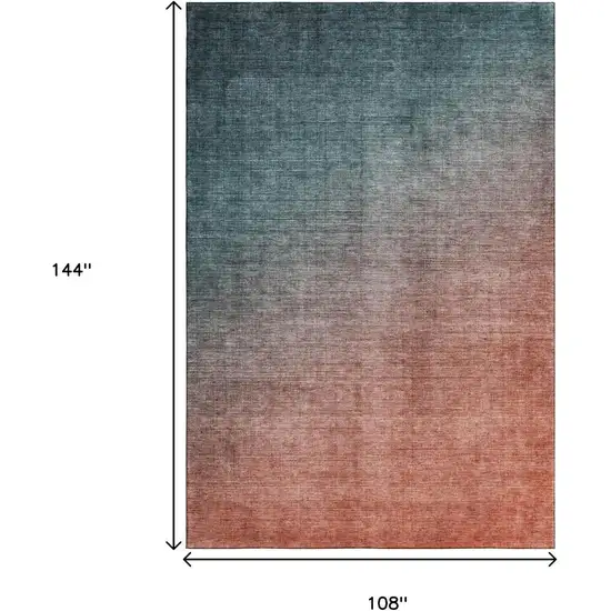Teal And Rust Ombre Washable Area Rug With UV Protection Photo 7