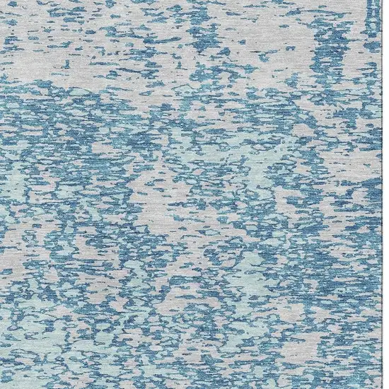 Teal And Silver Abstract Washable Area Rug With UV Protection Photo 2
