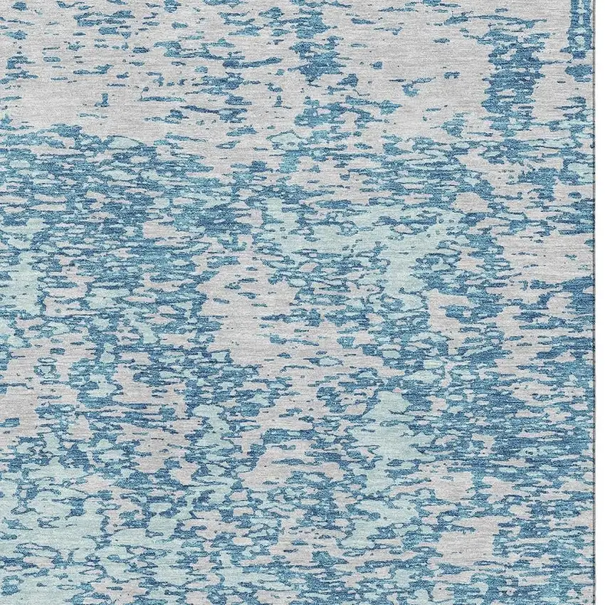 Teal And Silver Abstract Washable Area Rug With UV Protection Photo 2