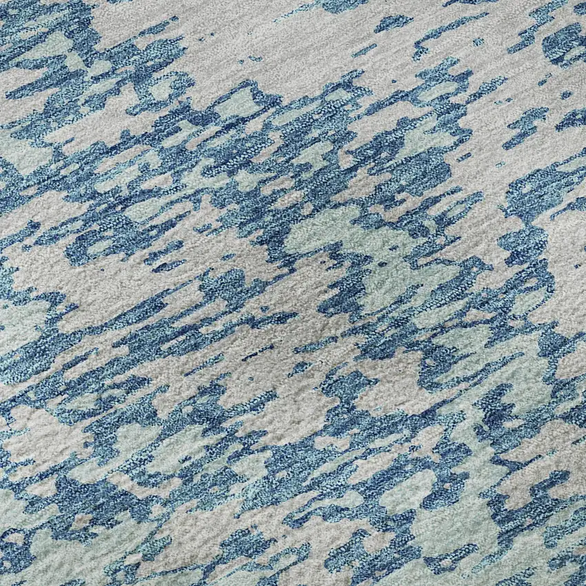 Teal And Silver Abstract Washable Area Rug With UV Protection Photo 9