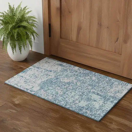 Teal And Silver Abstract Washable Area Rug With UV Protection Photo 1