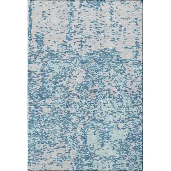 Teal And Silver Abstract Washable Area Rug With UV Protection Photo 3