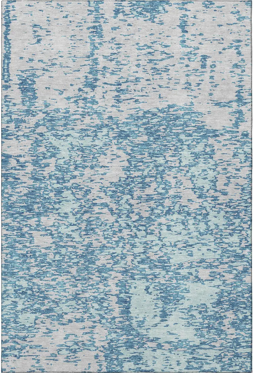 Teal And Silver Abstract Washable Area Rug With UV Protection Photo 3