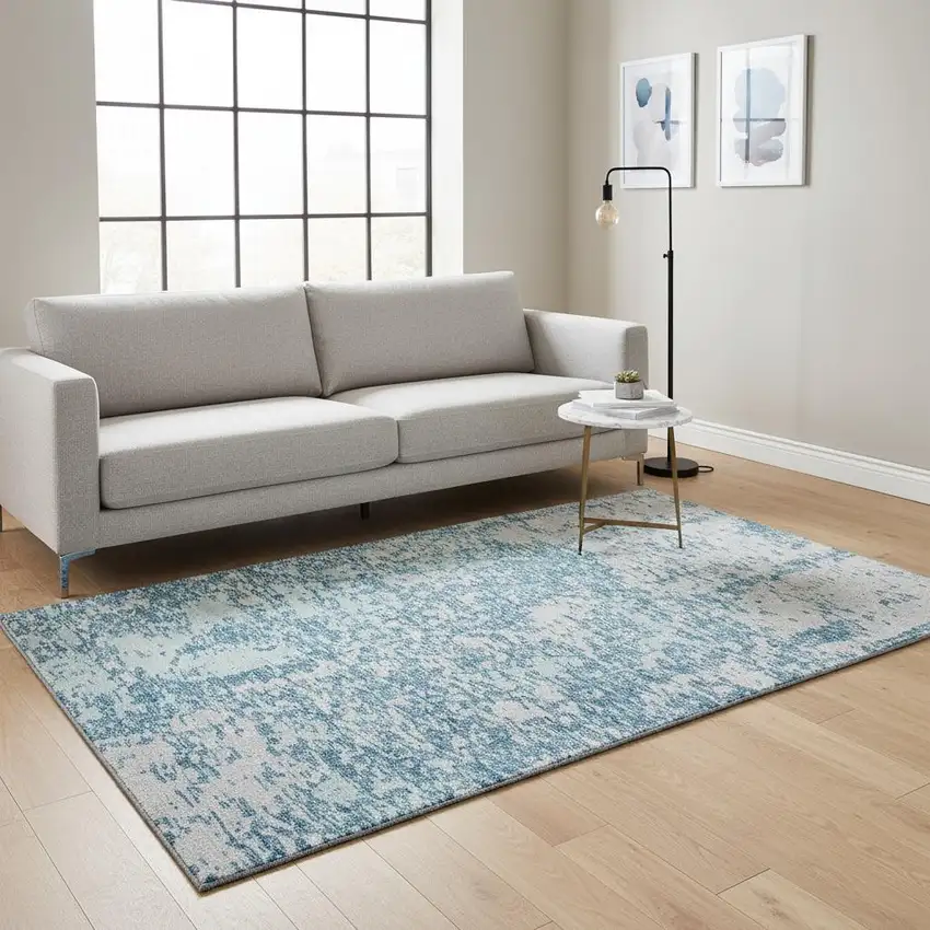 Teal And Silver Abstract Washable Area Rug With UV Protection Photo 2