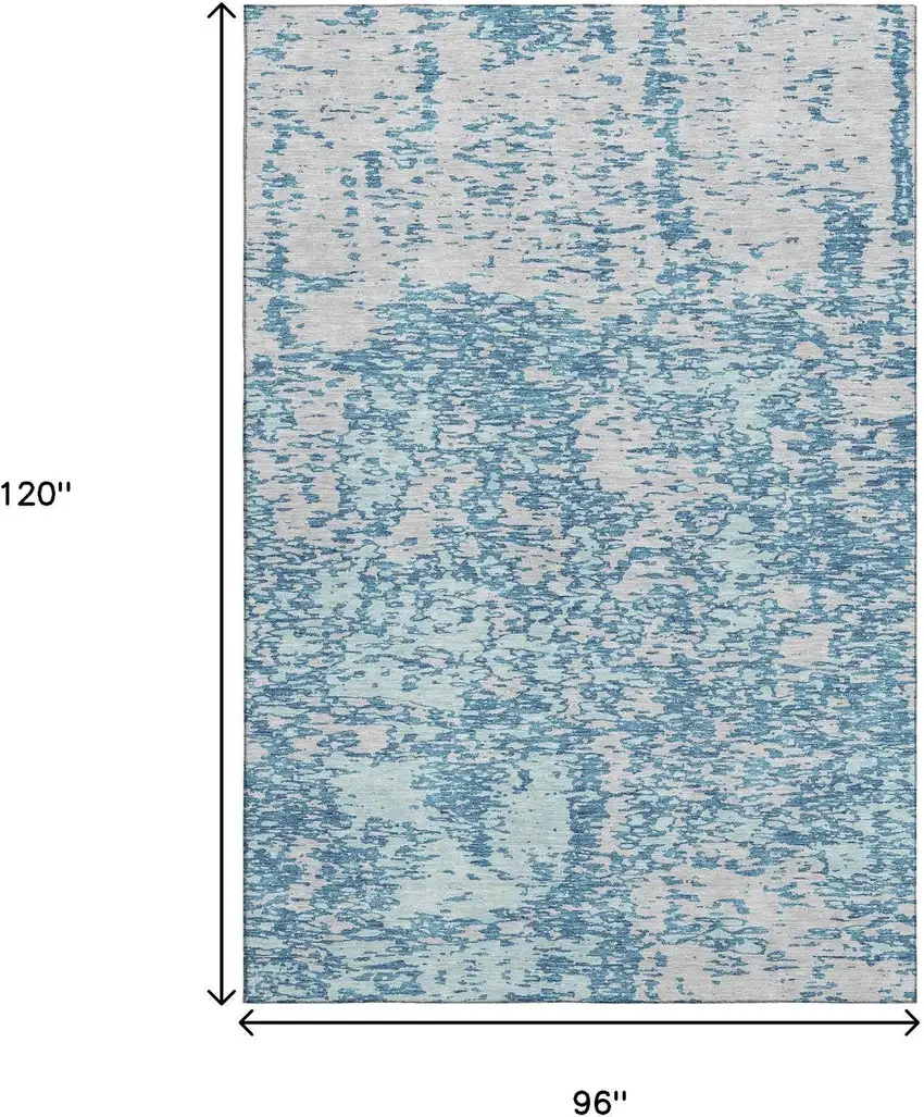Teal And Silver Abstract Washable Area Rug With UV Protection Photo 8
