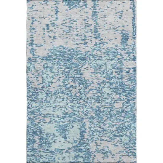 Teal And Silver Abstract Washable Area Rug With UV Protection Photo 1