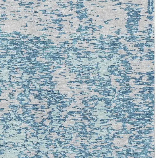 Teal And Silver Abstract Washable Area Rug With UV Protection Photo 2