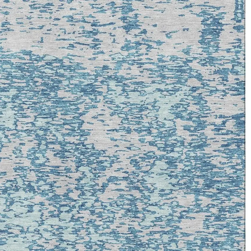 Teal And Silver Abstract Washable Area Rug With UV Protection Photo 2