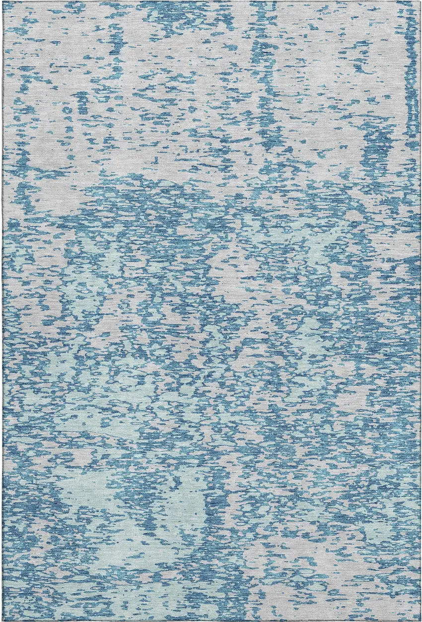 Teal And Silver Abstract Washable Area Rug With UV Protection Photo 1