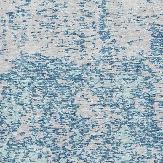 Teal And Silver Abstract Washable Area Rug With UV Protection Photo 2