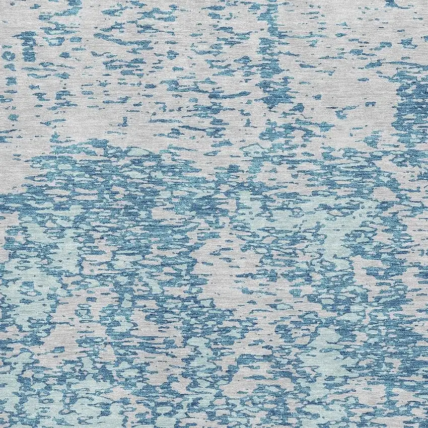 Teal And Silver Abstract Washable Area Rug With UV Protection Photo 2