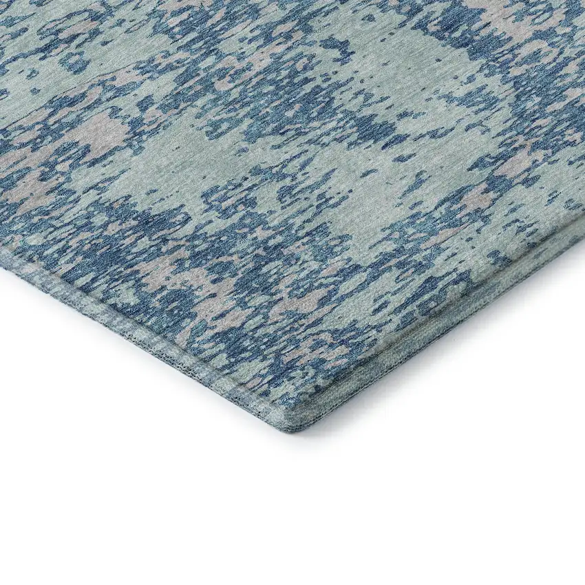 Teal And Silver Abstract Washable Area Rug With UV Protection Photo 7