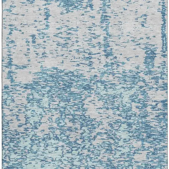 Teal And Silver Abstract Washable Area Rug With UV Protection Photo 2