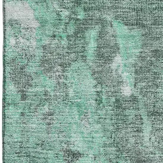 Teal And Silver Abstract Washable Area Rug With UV Protection Photo 2