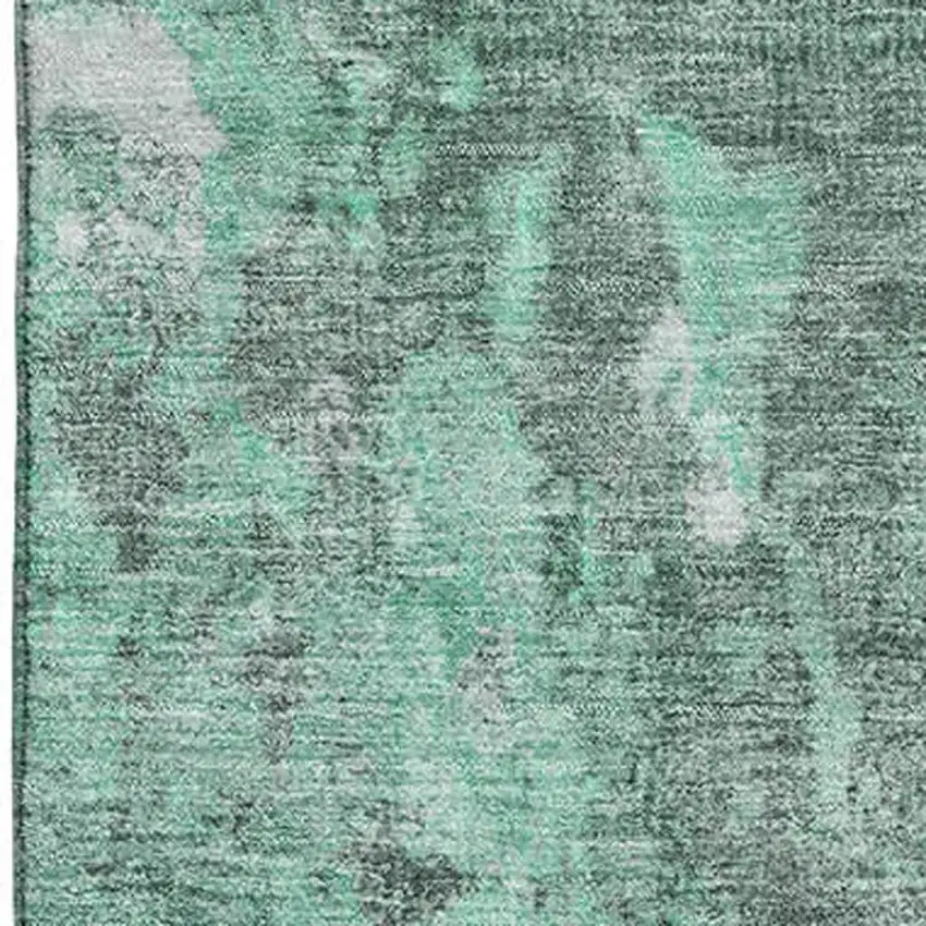 Teal And Silver Abstract Washable Area Rug With UV Protection Photo 2