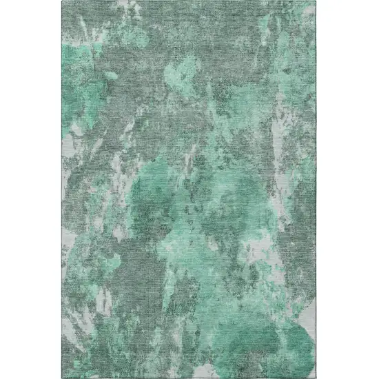 Teal And Silver Abstract Washable Area Rug With UV Protection Photo 3