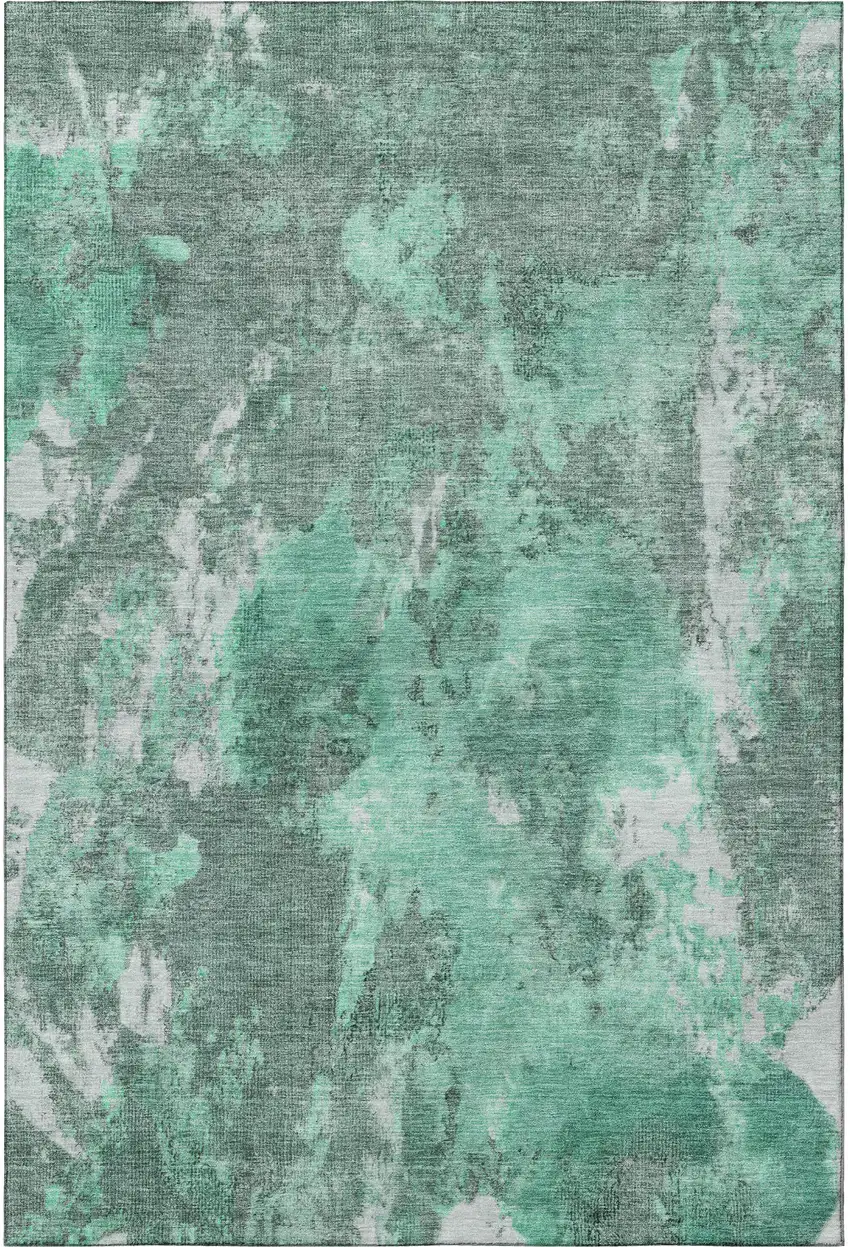 Teal And Silver Abstract Washable Area Rug With UV Protection Photo 3