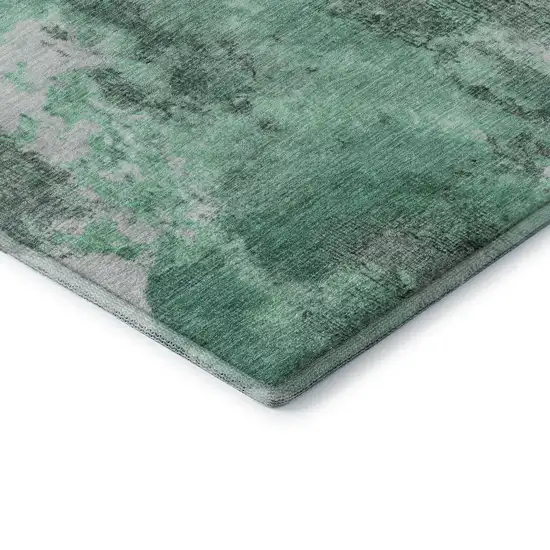 Teal And Silver Abstract Washable Area Rug With UV Protection Photo 7