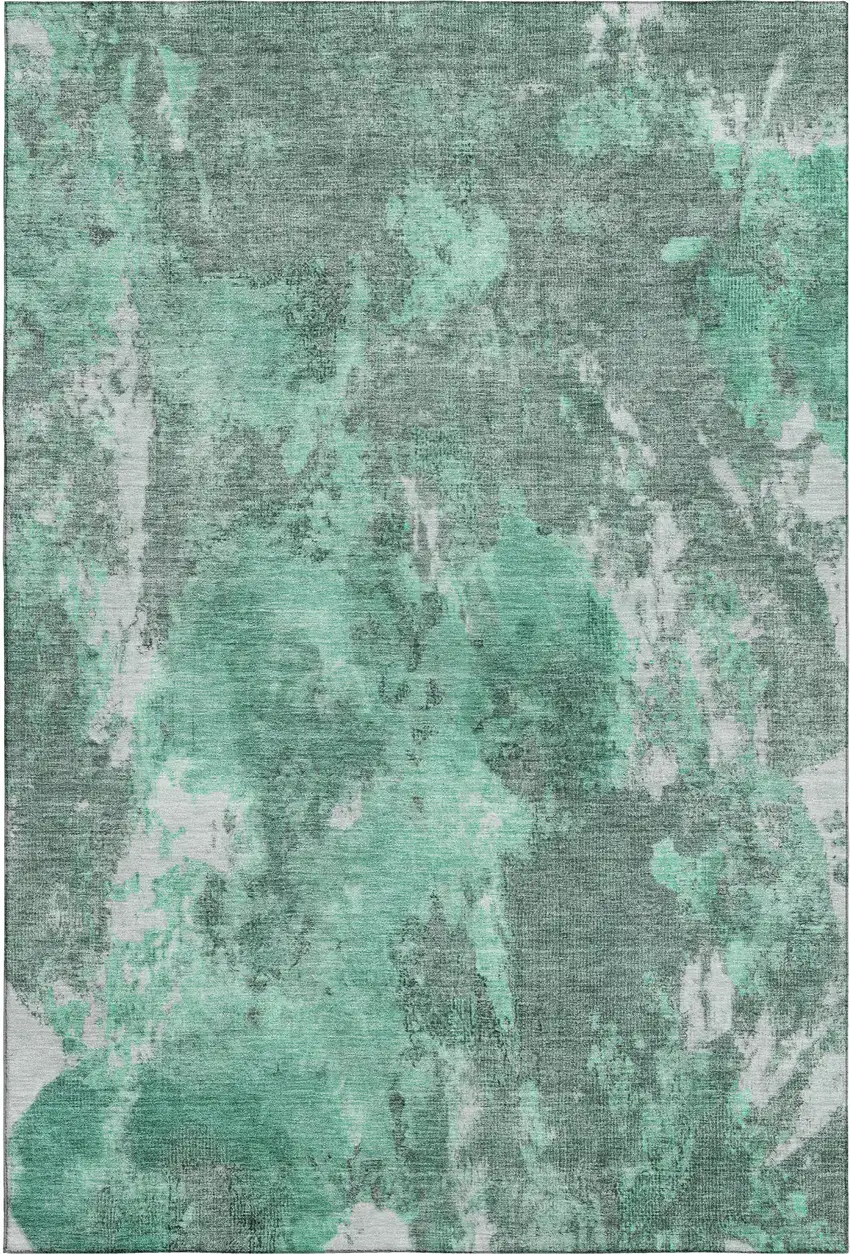 Teal And Silver Abstract Washable Area Rug With UV Protection Photo 1