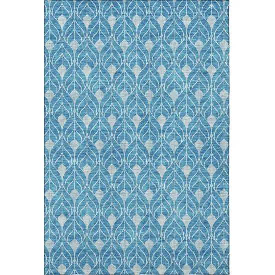Teal And Silver Geometric Washable Area Rug With UV Protection Photo 3