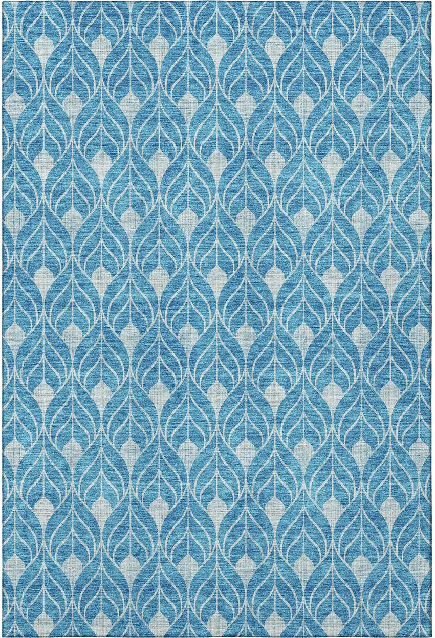 Teal And Silver Geometric Washable Area Rug With UV Protection Photo 3