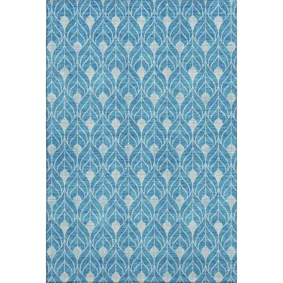 Teal And Silver Geometric Washable Area Rug With UV Protection Photo 1