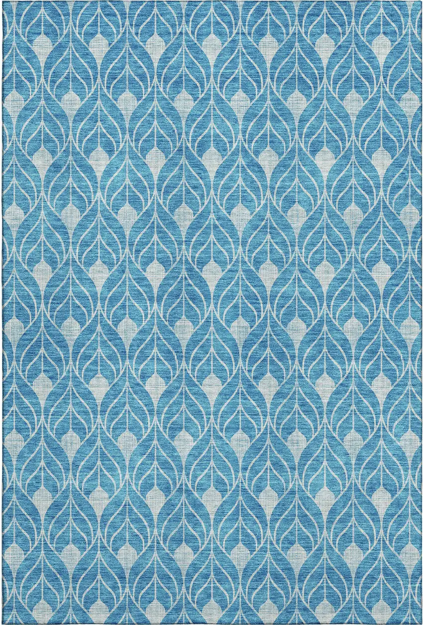 Teal And Silver Geometric Washable Area Rug With UV Protection Photo 1