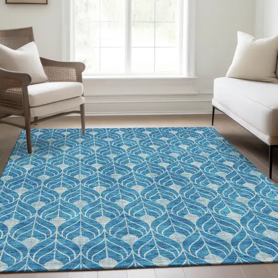 Teal And Silver Geometric Washable Area Rug With UV Protection Photo 5