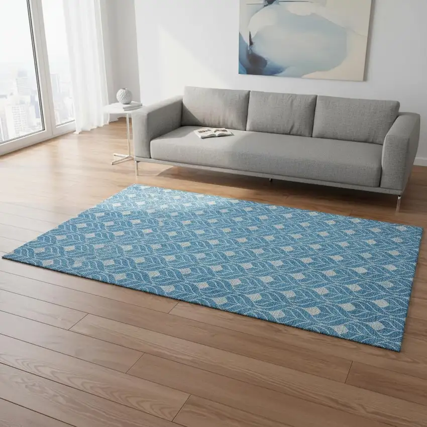 Teal And Silver Geometric Washable Area Rug With UV Protection Photo 2