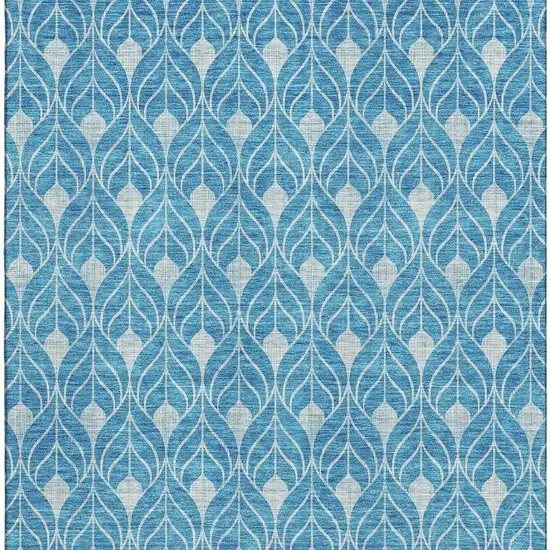 Teal And Silver Geometric Washable Area Rug With UV Protection Photo 3