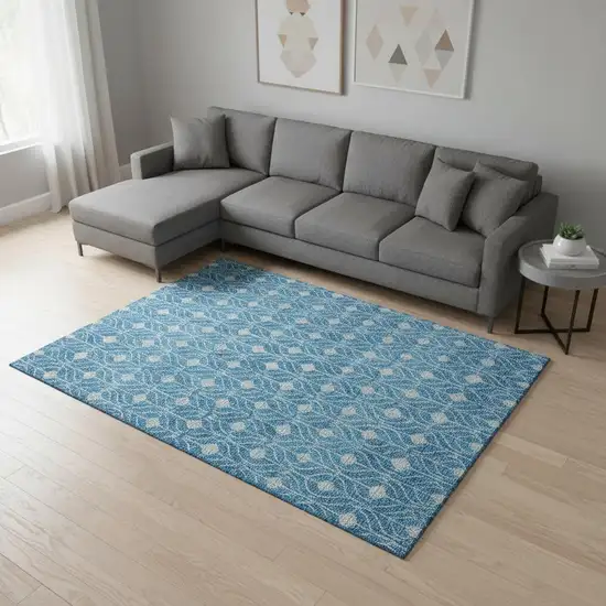 Teal And Silver Geometric Washable Area Rug With UV Protection Photo 2