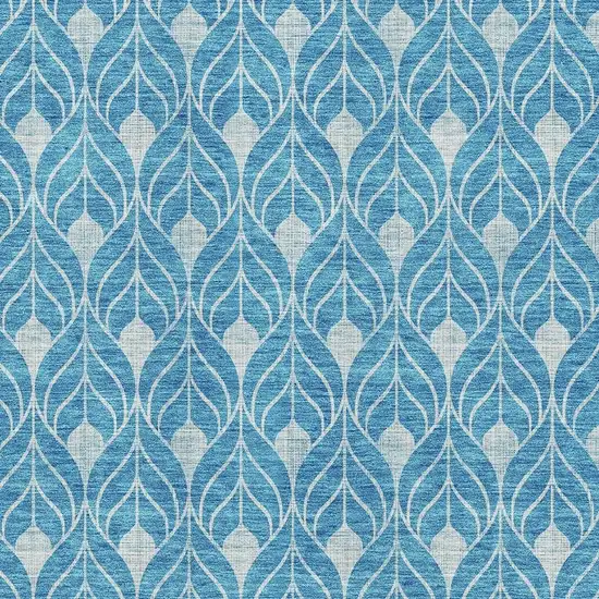 Teal And Silver Geometric Washable Area Rug With UV Protection Photo 2