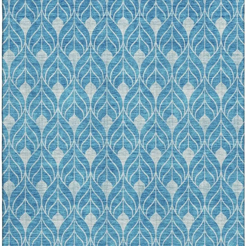 Teal And Silver Geometric Washable Area Rug With UV Protection Photo 2