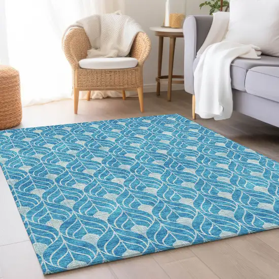 Teal And Silver Geometric Washable Area Rug With UV Protection Photo 4