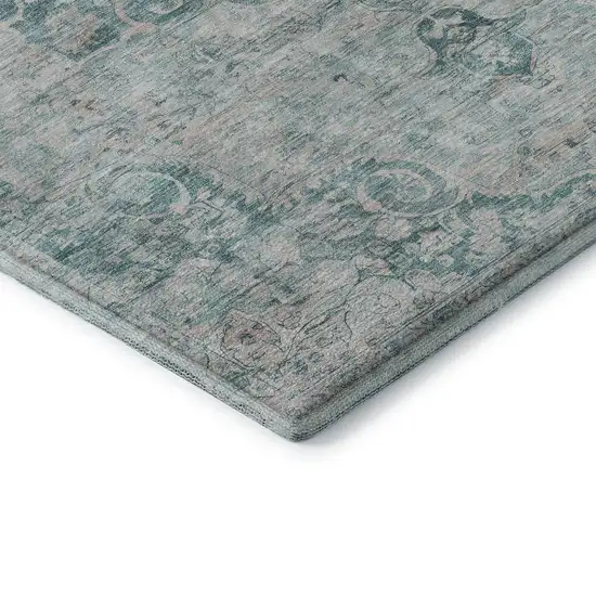 Teal And Silver Oriental Washable Area Rug With UV Protection Photo 7