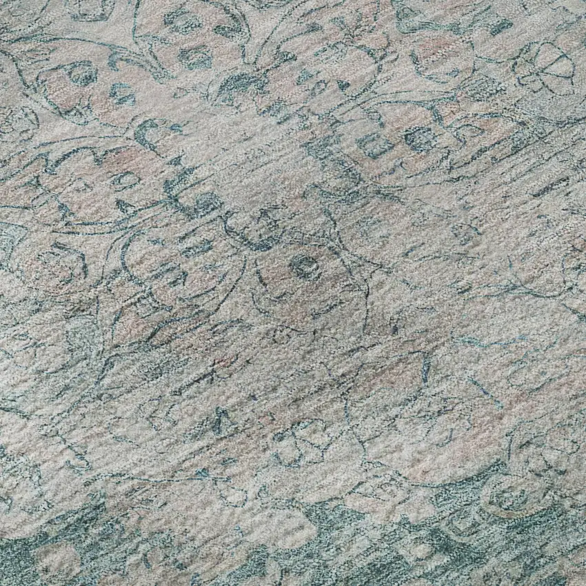 Teal And Silver Oriental Washable Area Rug With UV Protection Photo 9