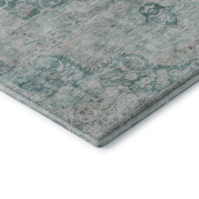 Teal And Silver Oriental Washable Area Rug With UV Protection Photo 7