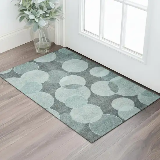 Teal And Sky Blue Geometric Washable Area Rug With UV Protection Photo 2