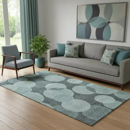 Teal And Sky Blue Geometric Washable Area Rug With UV Protection Photo 2