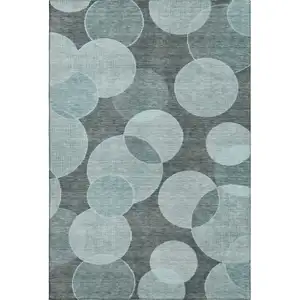 Photo of Teal And Sky Blue Geometric Washable Area Rug With UV Protection