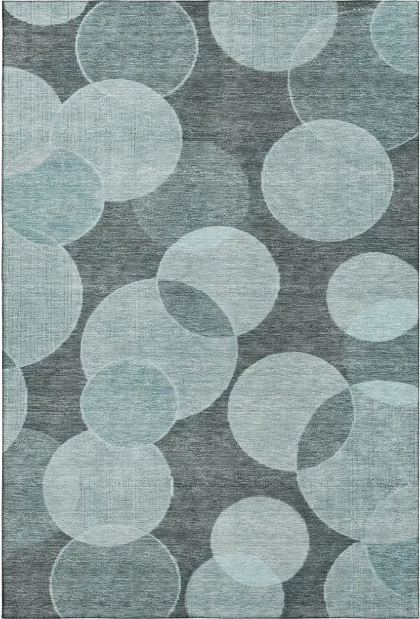 Teal And Sky Blue Geometric Washable Area Rug With UV Protection Photo 1