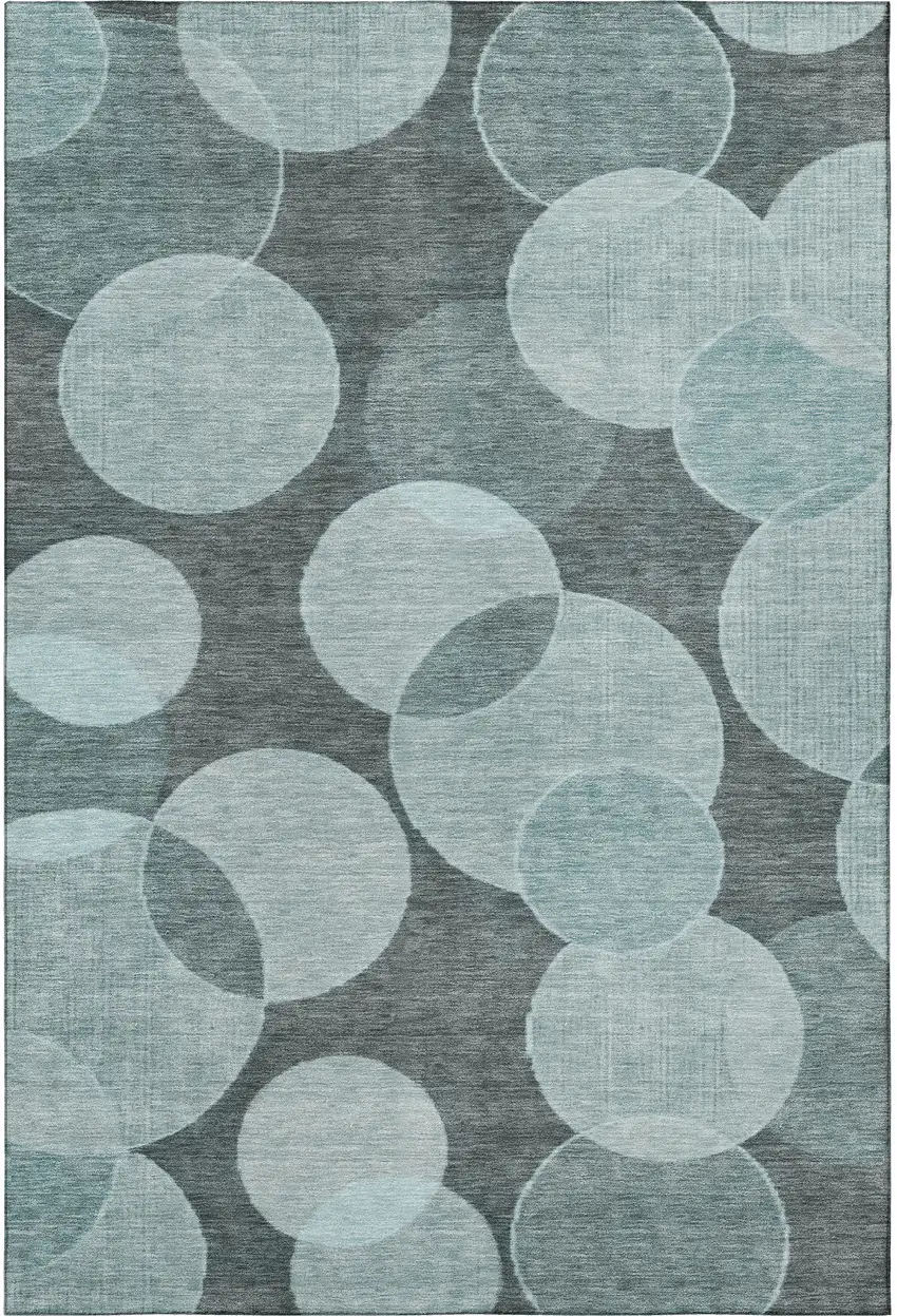 Teal And Sky Blue Geometric Washable Area Rug With UV Protection Photo 3