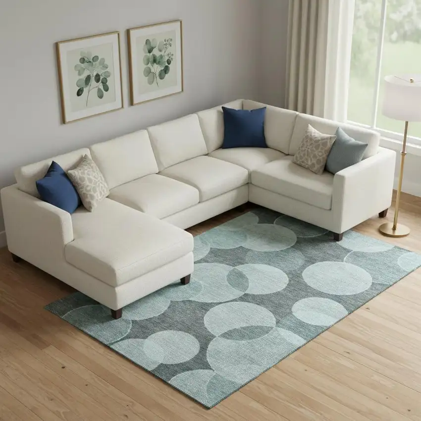 Teal And Sky Blue Geometric Washable Area Rug With UV Protection Photo 2