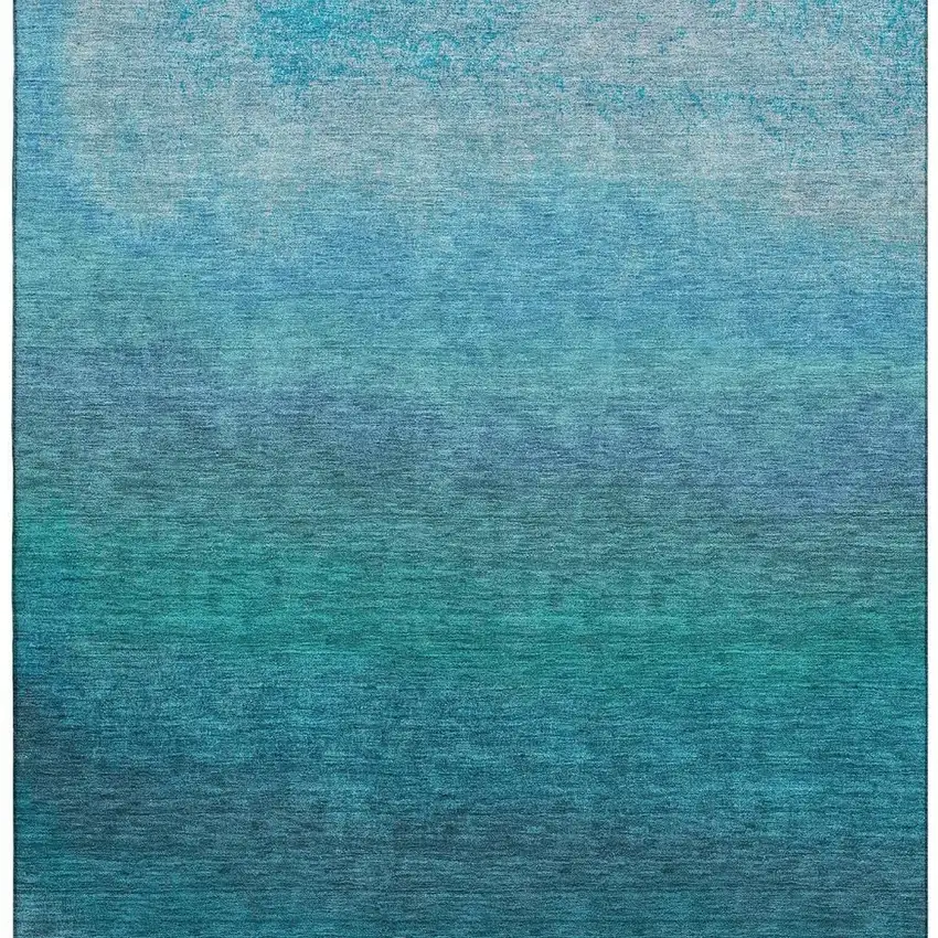 Teal And Sky Blue Ombre Washable Area Rug With UV Protection Photo 4