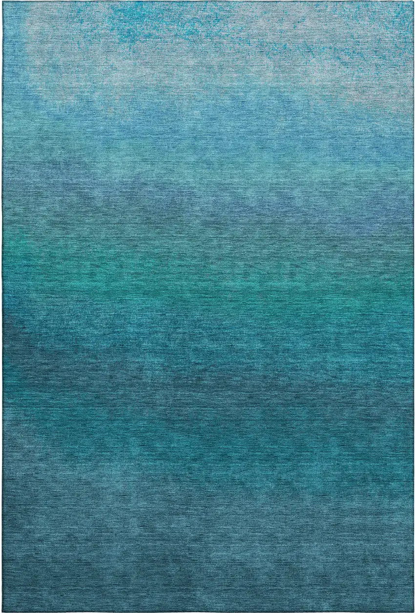 Teal And Sky Blue Ombre Washable Area Rug With UV Protection Photo 1