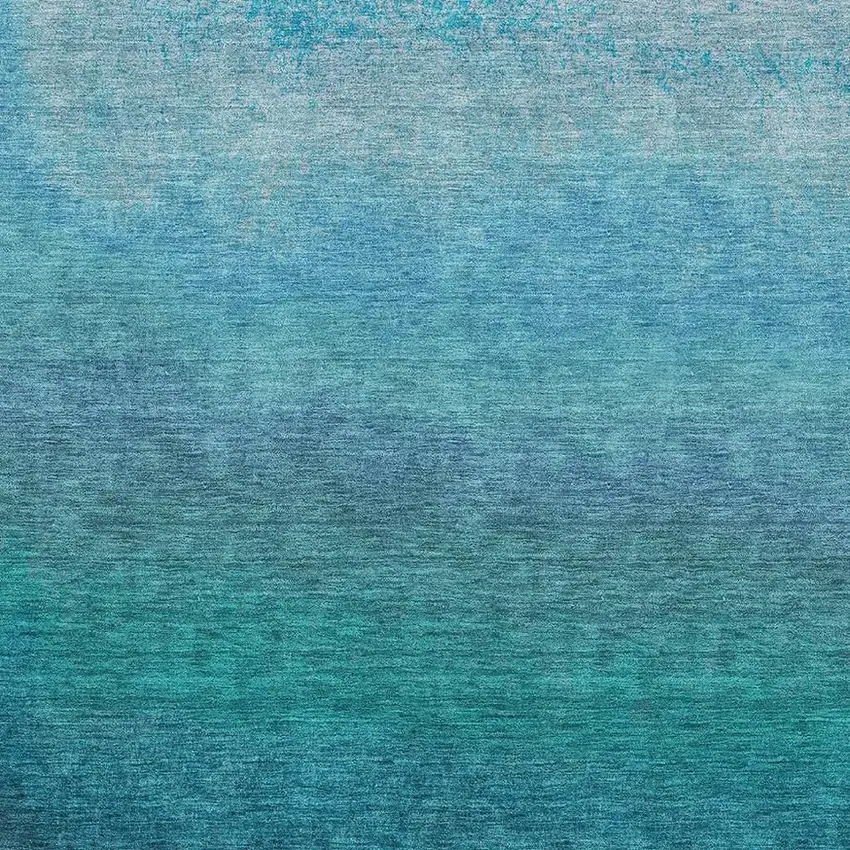 Teal And Sky Blue Ombre Washable Area Rug With UV Protection Photo 3