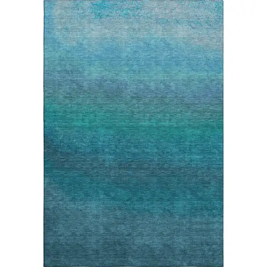 Teal And Sky Blue Ombre Washable Area Rug With UV Protection Photo 1
