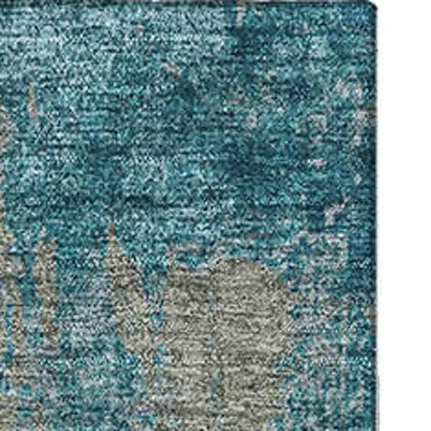 Teal And Taupe Abstract Washable Area Rug With UV Protection Photo 3